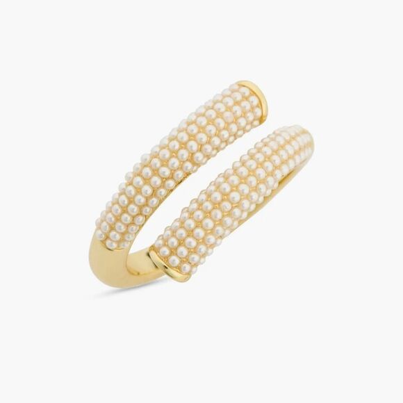 Covet Jewelry - NWT Covet Faux Micro Pearl Wrapped Open Ring, Size 5, Gold/White